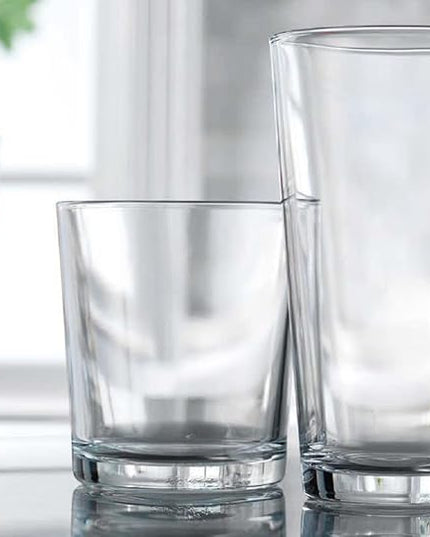 Glaver's Drinking Glasses Set of 12. Glassware set, 6 Highball Glass Cups, 6 Whiskey glasses. Classic Drinkware Set 17 oz Tall Glasses Set and 13 oz Rock Glasses.