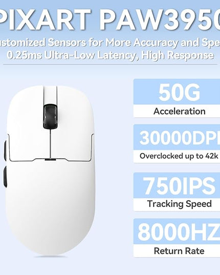 AJAZZ AJ159 APEX Wireless Gaming Mouse 2.4G Wired BT|RGB Magnetic Screen Charging Dock|Lightweight|42K Optical Tracking|400mAh Battery |PAW3950APEX Sensor.