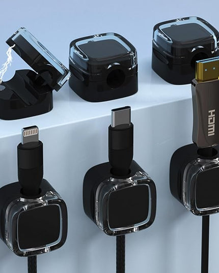 IFNOW 6 Pack Magnetic Cable Clips Cord Organizer Black Self Adhesive Cord Holder Under Desk Cable Management for Home, Office, Car,Desk, Nightstand