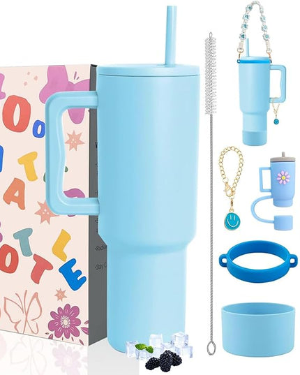 40 oz Tumbler with Handle Straw and Accessories, Drop & Abrasion Resistant, Vacuum Double-Layer Insulation, Ideal for Camping, Fitness, Outdoor Use