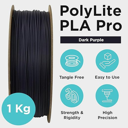 Polymaker PLA PRO Filament 1.75mm 1kg, Tough & High Rigidity Dark Purple 3D Printing Filament, PolyLite PLA PRO 3D Printer Filament 1.75mm, Print with Most 3D Printers