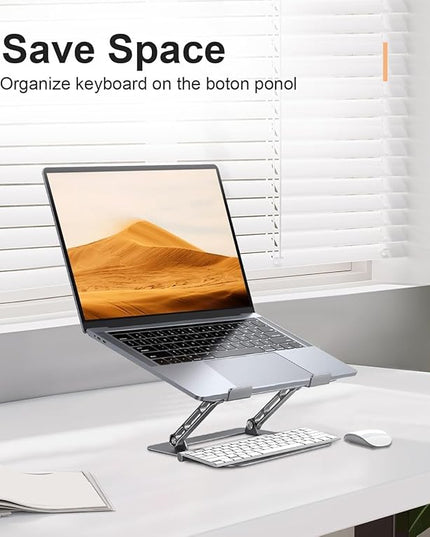 Adjustable Laptop Stand for Desk,Portable Laptop Stand Holder and Riser,Foldable Aluminum Notebook Computer Stands for MacBook Air Pro HP Lenovo Dell Samsung Chromebook, 10-15.6 inch, Grey