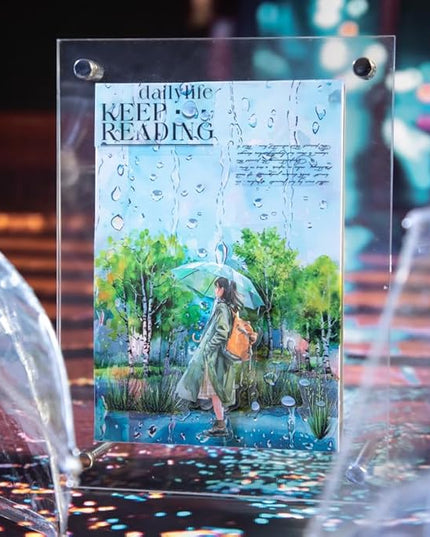 60 Sheets Large Size Rainy Day Scrapbook Stickers for Scrapbooking Supplies, 6 Assorted Rain Scenes Transparent PET Stickers for Journaling, Junk Journals, Collage, DIY Crafts Arts