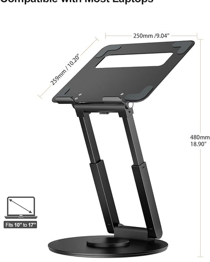 tounee Telescopic Laptop Stand for Desk with 360° Swivel Base, Sit to Stand, Height Adjustable, Portable Riser Holder for Good Posture, Compatible with MacBook Pro, All Laptops 10-17" - Black