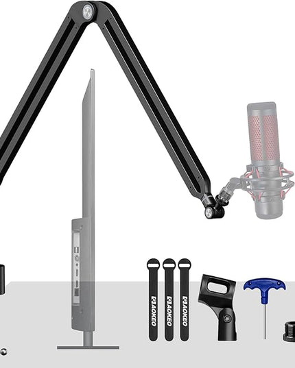 Microphone Boom Arm,Aokeo AK-45 Desk Adjustable Compact Mic Suspension Boom Scissor Arm Stand For Blue Yeti,Snowball iCE, HyperX QuadCast,SoloCast,Elgato Wave,Etc
