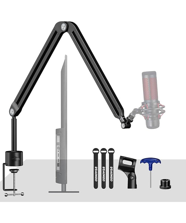 Microphone Boom Arm,Aokeo AK-45 Desk Adjustable Compact Mic Suspension Boom Scissor Arm Stand For Blue Yeti,Snowball iCE, HyperX QuadCast,SoloCast,Elgato Wave,Etc