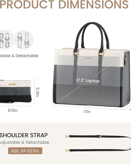 LOVEVOOK Laptop Bag for Women 17.3 Inch Laptop Tote Bag Vintage Leather Work Bags for Women Professional Computer bag