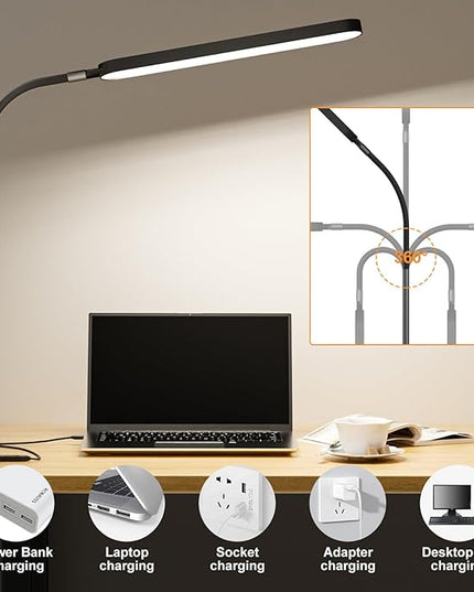 SKYLEO Led Desk Lamp - Desk Light for 33.5" Tall - Flexible Gooseneck - 5 Color Modes X 11 Brightness Levels - 1300LM - Timmer & Memory Function - 12W Clip on Light - Black