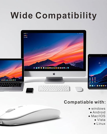 HOTDREAM Bluetooth Wireless Rechargeable Mouse for MacBook Pro/Air/iPad Air/iPad Pro/Laptop/Tablet/iPhone/PC, Bluetooth 5.2/3.0 and 2.4GHz Dual Mode Mouse (White)
