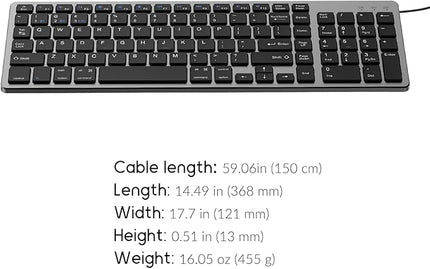 JKSML Wireless Keyboard with 102 Keys, Bluetooth and 2.4 GHz Wireless, Low Profile, Number Pad, Fluid Quiet Typing, 12 Programmable Keys, USB C Rechargeable, for Phone, Tablet, PC, Laptop, TV - Black