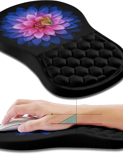 Hokafenle Ergonomic Mouse Pad Wrist Support, Wrist Rest Mousepad for Carpal Tunnel Pain Relief with Integrated Memory Foam Slope Massage Bulge (11.8x7.9 inch,Butterfly Lotus Floral