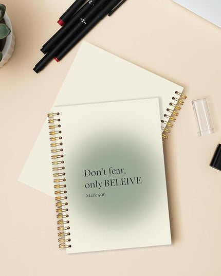 Sage Green Aura Christian Spiral Journal Notebook 5.5x8.3in, Bible Verse Journal for Woman, Don't Fear Only Believe Religious Spiritual Notebooks for Note Taking, Hardcover Notebook