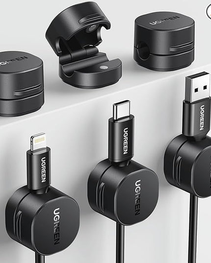 UGREEN Cable Organizer Clips, Adhesive Cable Management - 6-Pack Strong Magnetic Cord Holder for Desk to Keep Phone Charging Cables, Computer Cords, and Various Cord Organized for Nightstand, Black