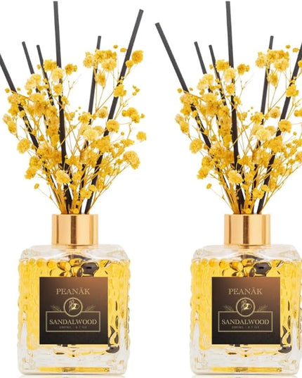 PEANÄK Set of 2 - Sandalwood Orange Fragrance Oil - Reed diffusers 6.7oz (200ml) 2 Pack of Long Lasting Scents for Home & Office,Living Room & Bathroom Shelf Decor and Gifts