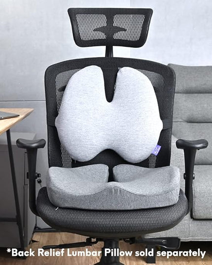 C CUSHION LAB Patented Pressure Relief Seat Cushion for Long Sitting Hours on Office/Home Chair, Car, Wheelchair - Extra-Dense Memory Foam for Hip, Tailbone, Coccyx, Sciatica - Light Grey