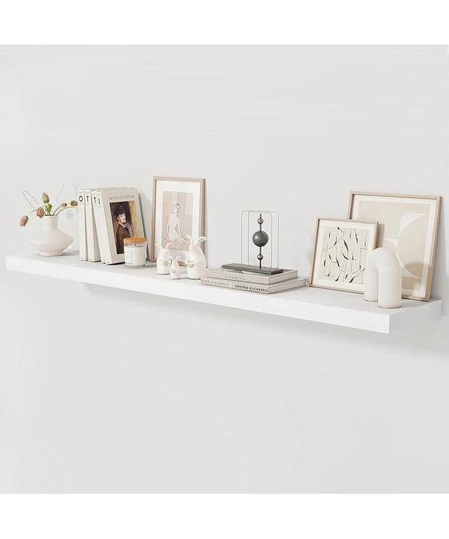 Fun Memories 72 Inch Floating Shelf, 12 Inch Deep Wall Shelf for Fireplace Mantel, Deep Storage Shelves for Home & Office, Wall Shelves with Invisible Bracket, White, Set of 1