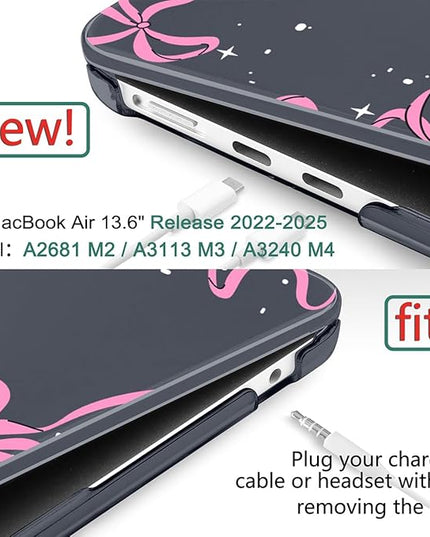 DONGKE for M4 MacBook Air 13.6 Inch Case 2025 2024 2023 2022 Model A3240 A3113 A2681 M3 M2 Chip, Plastic Hard Shell Case Cover with Touch ID for MacBook Air 13 Inch M4 - Bows & Stars