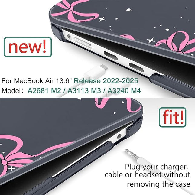 DONGKE for M4 MacBook Air 13.6 Inch Case 2025 2024 2023 2022 Model A3240 A3113 A2681 M3 M2 Chip, Plastic Hard Shell Case Cover with Touch ID for MacBook Air 13 Inch M4 - Bows & Stars
