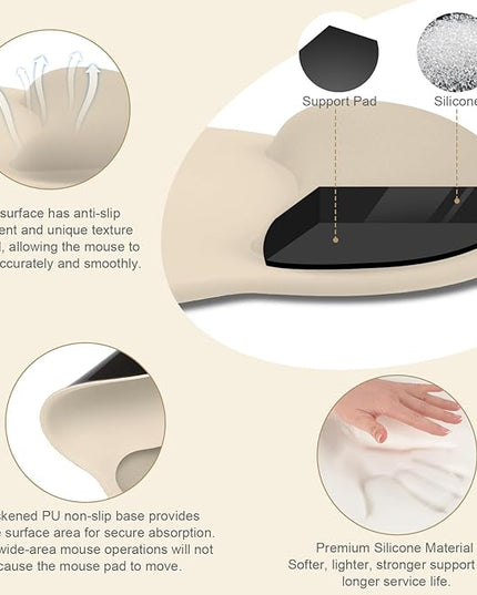 MOSISO Wrist Rest for Keyboard Mouse Pad Set, Large Gaming Deskpad&Circle Curved Mousepad&Keyboard Wrist Rest&Coaster, Ergonomic Non-Slip Mousepad&Easy Typing Pad with Silicone Lining, Apricot