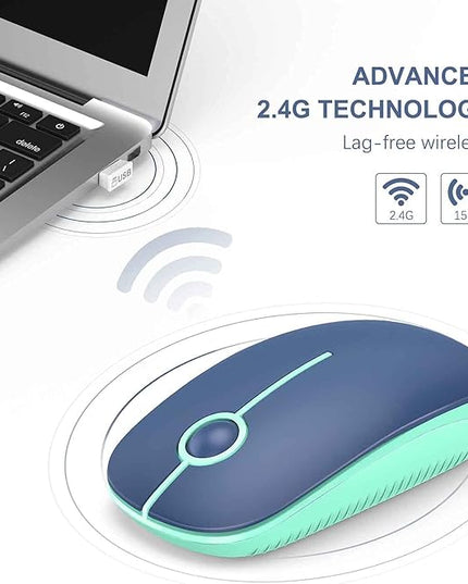 VssoPlor Wireless Mouse, 2.4G Slim Portable Computer Laptop Mouse with Nano Receiver Quiet Silent Optical Mice for Notebook, PC, Laptop, Computer-Blue and Green