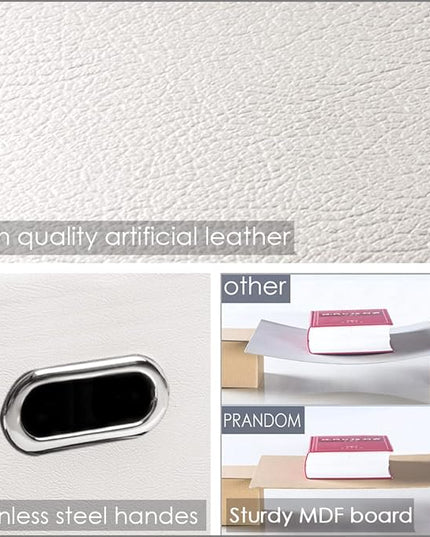 PRANDOM Large Collapsible Storage Box with Lid [1-Pack] Leather Fabric Foldable Storage Bin Organizer Container Basket Cube with Cover for Home Bedroom Closet Office Nursery White (17.7x11.8x11.8)