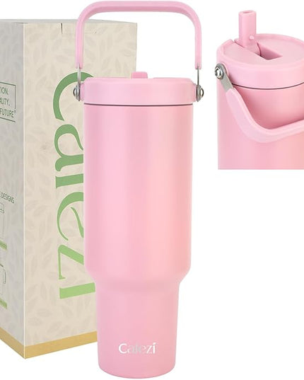 40 oz Insulated Tumbler with Top Handle and Flip Straw, Vacuum Insulated Stainless Steel Cup with Leak-Proof Lid, Sweat-Free, Fits Cup Holder, Keeps Ice Cold up to 30 Hours