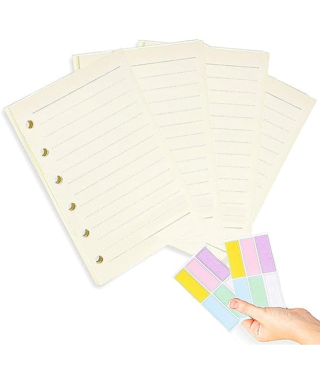 A7 Planner Refill,4 Packs per Set, Line Paper, A7 Binder Refills 6 Ring with Label Stickers Gift,Mini Binder Refills,6 hole/100gsm Thick Paper/4.84 x 3.23'', Harphia