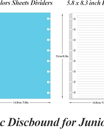 Junior Size Lined Paper Refills - 100 Sheets/200 Pages 8-Disc Refill Paper, 5 Colorful Sheets Dividers, 5.8" x 8.5"