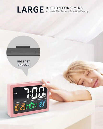 Digital Alarm Clock, with 5.5" Large LED Time Display, Adjustable Alarm Volume, 6 Level Brightness, Alarm Settings, USB Charger, Temperature Detect, Snooze, Clocks for Bedroom, Bedside, Desk, Pink