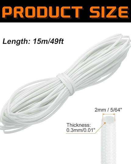 MECCANIXITY 49ft Braided Cable Sleeve, 5/64" ID 200C High Temperature 1500V Fiberglass Wire Insulation Cord Protector Organizer Wires Management for Motor Engine Fuel Line, White