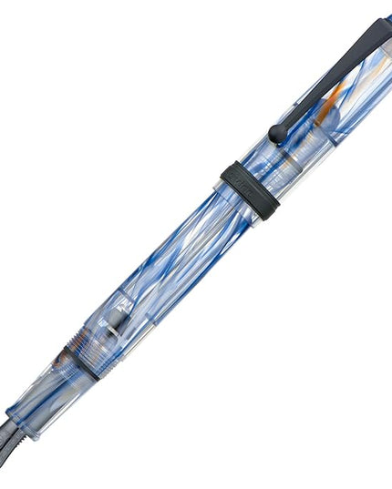 Asvine V126 Vacuum Filling Fountain Pen Extra Fine Nib, Blue Swirl Acrylic, Large-Capacity with Gift Case