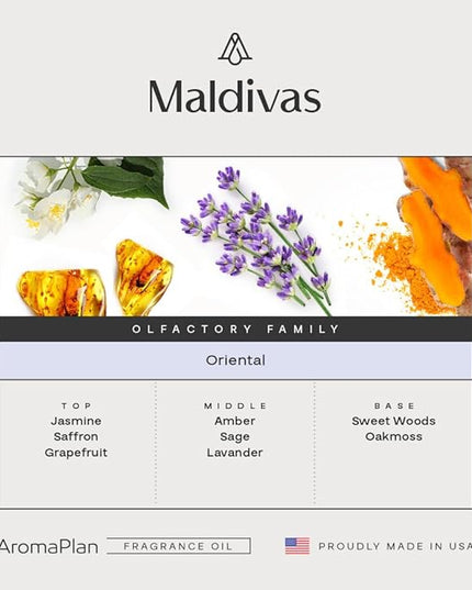 AromaPlan Hotel Scents Maldivas 5 Fl Oz (148ml), Home Luxury Aroma & Hotel Fragrance Diffuser Oil- Hotel Diffuser Oil for Aromatherapy- USA Made, Bigger Bottle, Bolder Aroma & Longer Lasting