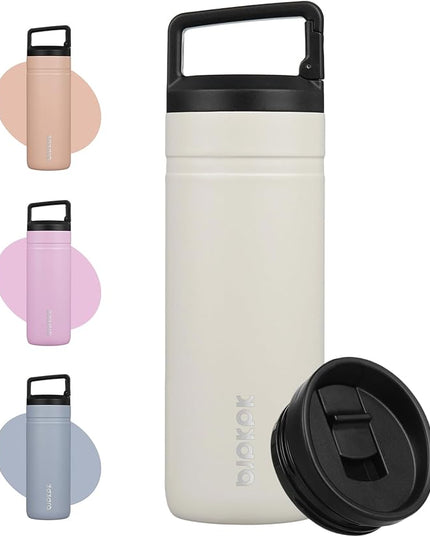 BJPKPK Insulated Water Bottle with 2 Lids,20 oz Double Wall Stainless Steel Vacuum Tumbler Travel Coffee Mug,Wide Mouth Thermal Cup,Milky