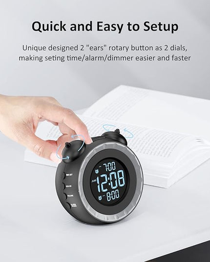 uscce Loud Dual Alarm Clock with Bed Shaker - 0-100% Dimmer, Vibrating Alarm Clock for Heavy Sleepers or Hearing Impaired, Easy to Set, USB Charging Port, Snooze, Battery Backup