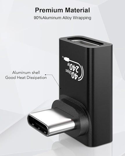 XAOSUN USB C 90 degree adapter 40Gbps, 240W USBC Angle adapters, thunderbolt 4 right angle adapter Compatible with Thunderbolt 4 for Steam Deck, ROG Ally, MacBook, Switch, iPhone 17/16, Black (2-Pack)