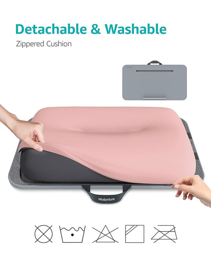 Istudyniture Lap Desk | Portable Laptop Desk & Stand – Fits Up to 17 inch – Washable Cushion, Built-in Phone Holder – for Bed, Couch, Sofa, Floor – Writing, Reading, Home Office – Large, Pink