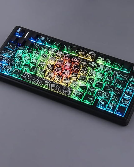 Tsungup Shine Through PBT Keycaps,138 Keys Custom Cool Dragon Pattern Side Printed Keycaps,Cherry Profile Key Caps Keyboard Keycap Set for 60% 65% 75% 80% 100% MX Switches Mechanical Keyboard(Black)