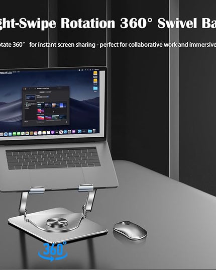 360° Rotating Laptop Stand with Cooling Fan, Foldable Dual-Bar Support & Height Adjustable Laptop Riser Holder for Desk Cooling Pad Laptop Riser Fits 10-17.3" laptops Pads