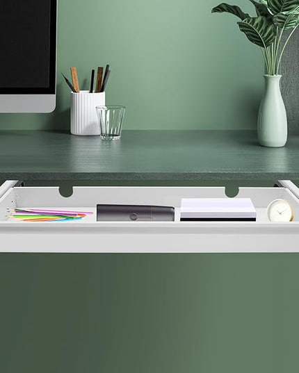 FFanhia 30 Inch Under Desk Mounted Sliding Pull-out Drawer Storage for Sit Stand Workstation Office(Applicable Table Thickness: 0.79in) White