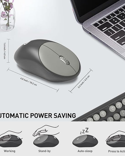 FOPETT Wireless Keyboard and Mouse Combo - Cute Colorful Mouse and Keyboard 2.4G Full-Sized with 104 Round Keys Retro Typewriter Keyboards for Laptop/Windows/PC - Grey Gradient