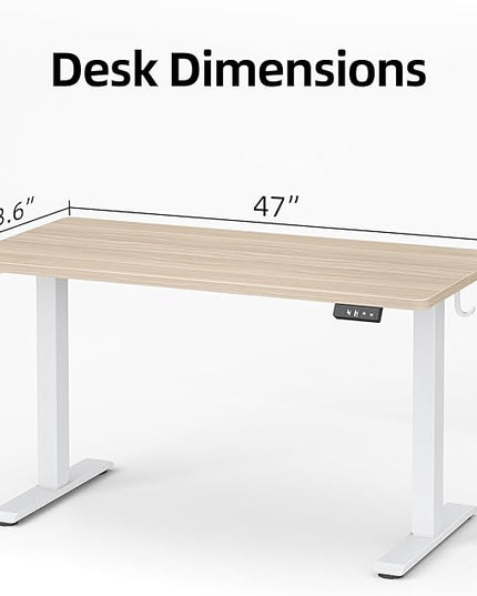 TIQLAB Electric Standing Desk, 47 * 24 Inches Adjustable Height Stand up Desk,Sit Stand Home Office Table with Splice Board, Light Walnut