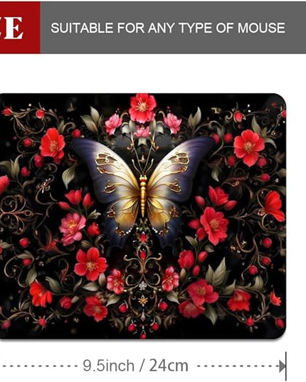 Black Butterfly Square Mouse pad, Texture, Waterproof, Anti Slip Rubber Base, Computer Mouse pad, Laptop Mouse pad
