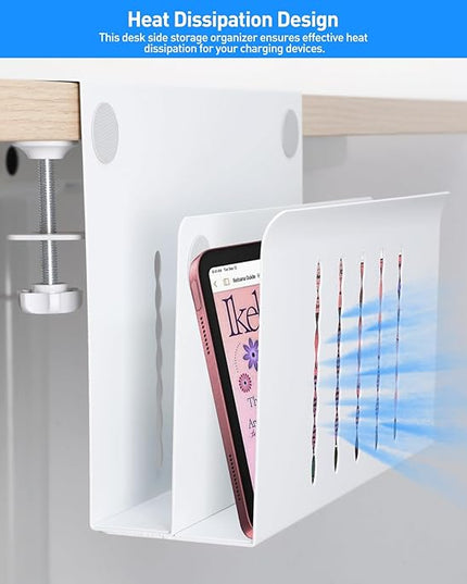 MAXECHO Desk Side Storage, Under Desk Laptop Mount, Table Side Hanging File Organizer, No Drill Clamp On Cable Management Tray, Laptop Holder with Magnetic Pen Holder for Office and Home, Load 22 Lbs