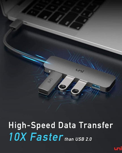uni USB C to USB Hub Multiport Adapter, Aluminum 4 Ports USB C Splitter for Laptop, Slim Thunderbolt 3/4 Data USB Hub Compatible for MacBook Pro/Air, iPad Pro, Dell, Chromebook | Keyboard, Mouse, HDD