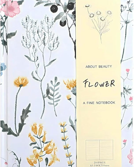 Floral Journal for women, Floret Hardcover Notebook, A5, 6x8, Medium Ruled Notebook, Lay-flat, Linen Journal, Notebooks for School, Writing Journal, Reading Journal, Garden Journal, White