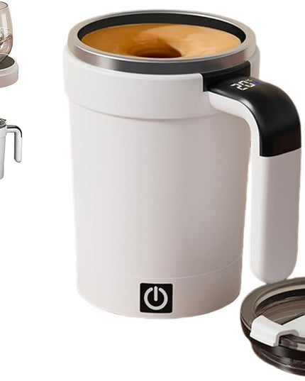 Self Stirring Coffee Mug with Lid,304 Stainless Steel Self Stirring Cup,Rechargeable Coffee Mug with Temperature Display,Suitable for Home and Office (White)