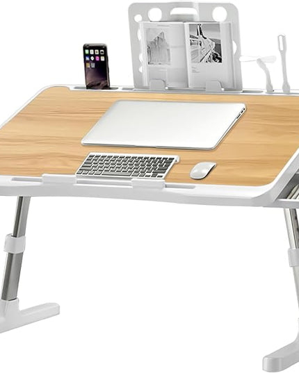 Laptop Desk for Bed, Adjustable Beds Table with USB Charge Port, Foldable Laptop Table with Storage Drawer, Portable Laptop Bed Desk Tray for Eating Working Writing Reading (Yellow)