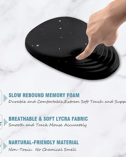 Ergonomic Mouse Pad Wrist Support, Mouse Pad with Wrist Rest, Entire Memory Foam & Non-Slip PU Base MousePads with Stepped-Wedge Design for Pain Relief, Desk, Office, Home, Black Star