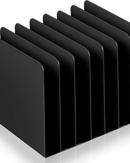 Suzile Metal Desktop File Organizer, 7 Compartments, Vertical File Sorter, Black, 5.79" W x 7.09" L x 5.41" H, Office, Reception Areas, Workspace