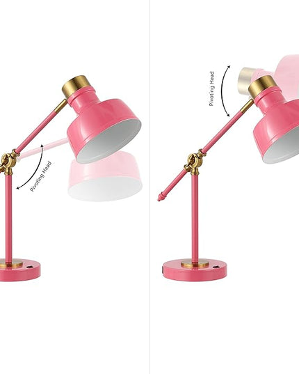 JONATHAN Y JYL7124D Allegra 18.5" Adjustable Cantilever LED Task Lamp, USB Charging Port, Classic, Coastal, Industrial, Farmhouse, Traditional for Bedroom, Living Room, Office, Pink/Brass Gold